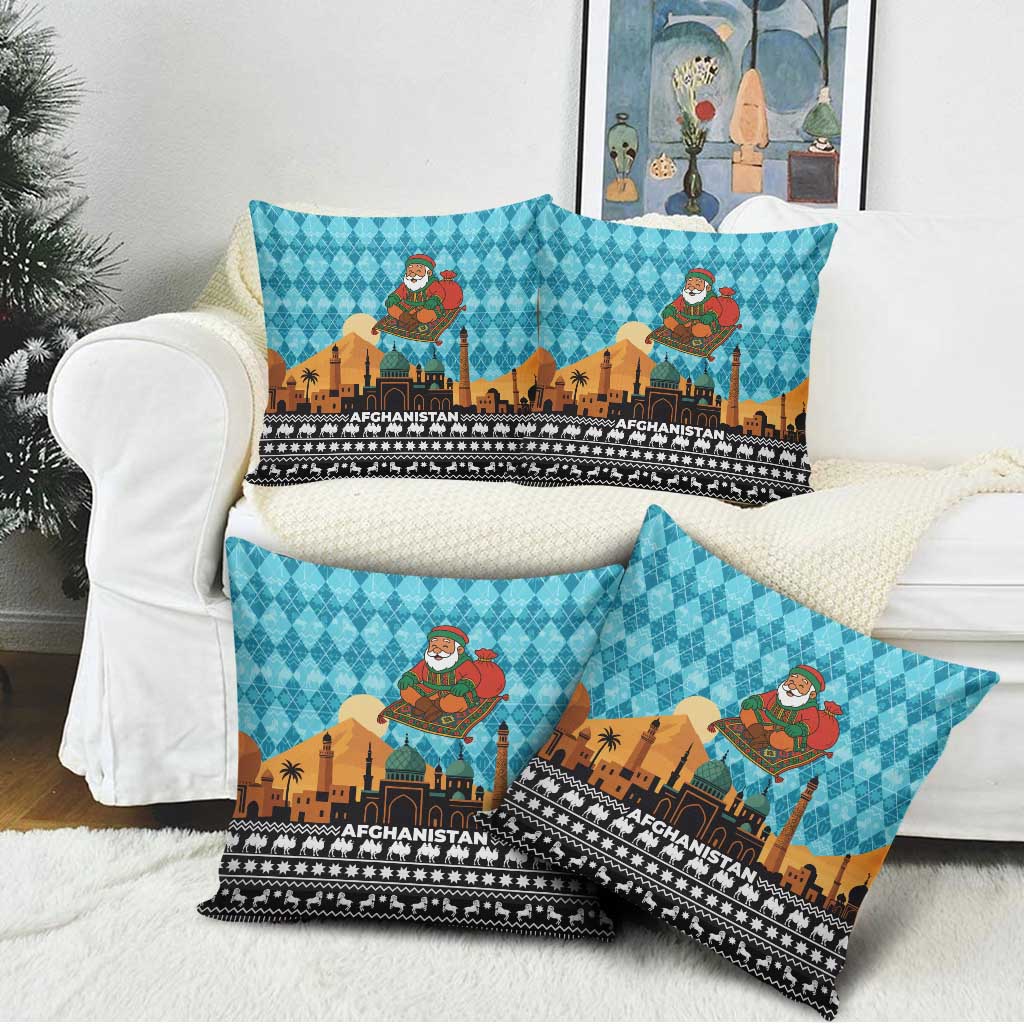 Afghanistan Christmas Pillow Cover with Santa on Flying Carpet Mosque Camels and Desert Sunset Design - Wonder Print Shop