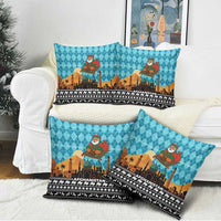 Afghanistan Christmas Pillow Cover with Santa on Flying Carpet Mosque Camels and Desert Sunset Design - Wonder Print Shop