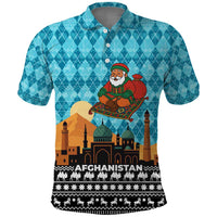 Afghanistan Christmas Polo Shirt with Santa on Flying Carpet Mosque Camels and Desert Sunset Design - Wonder Print Shop