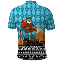 Afghanistan Christmas Polo Shirt with Santa on Flying Carpet Mosque Camels and Desert Sunset Design - Wonder Print Shop