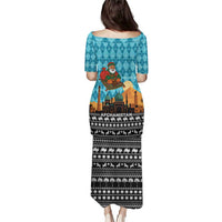 Afghanistan Christmas Puletasi with Santa on Flying Carpet Mosque Camels and Desert Sunset Design - Wonder Print Shop