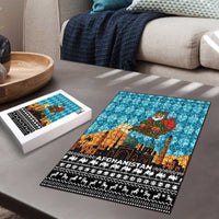 Afghanistan Christmas Puzzle with Santa on Flying Carpet Mosque Camels and Desert Sunset Design - Wonder Print Shop