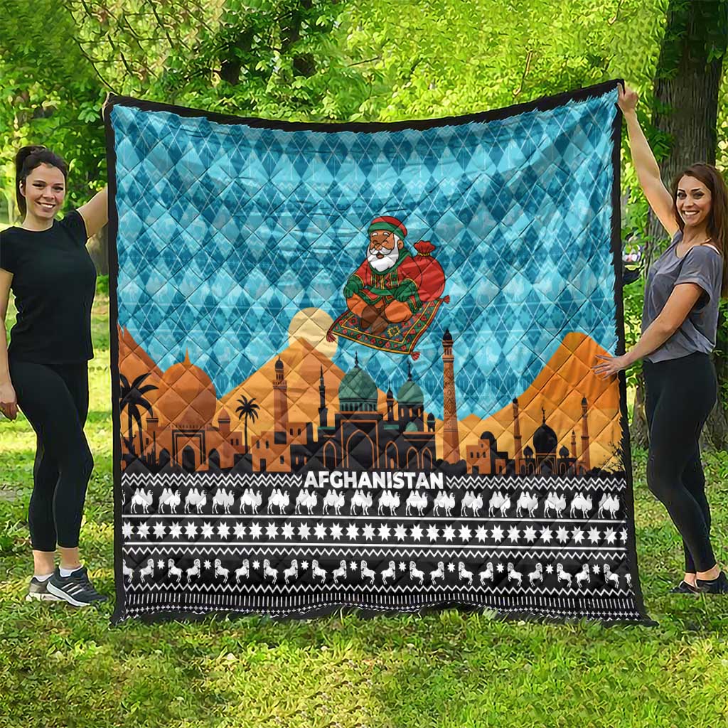 Afghanistan Christmas Quilt with Santa on Flying Carpet Mosque Camels and Desert Sunset Design - Wonder Print Shop