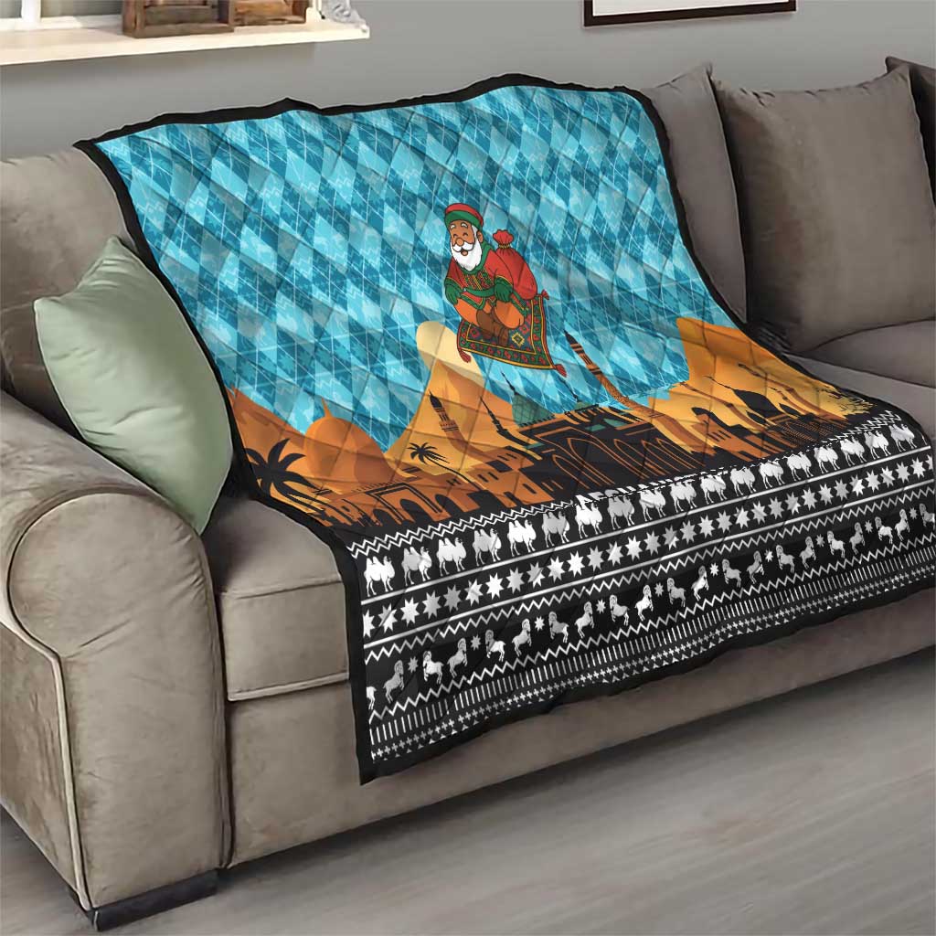 Afghanistan Christmas Quilt with Santa on Flying Carpet Mosque Camels and Desert Sunset Design - Wonder Print Shop