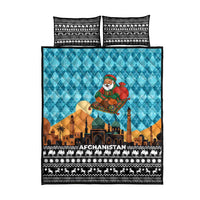 Afghanistan Christmas Quilt Bed Set with Santa on Flying Carpet Mosque Camels and Desert Sunset Design - Wonder Print Shop