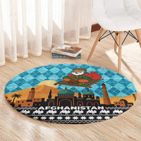 Afghanistan Christmas Round Carpet with Santa on Flying Carpet Mosque Camels and Desert Sunset Design - Wonder Print Shop
