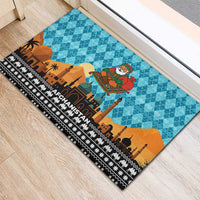 Afghanistan Christmas Rubber Doormat with Santa on Flying Carpet Mosque Camels and Desert Sunset Design - Wonder Print Shop