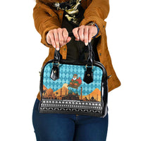 Afghanistan Christmas Shoulder Handbag with Santa on Flying Carpet Mosque Camels and Desert Sunset Design - Wonder Print Shop