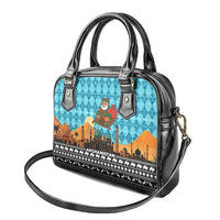 Afghanistan Christmas Shoulder Handbag with Santa on Flying Carpet Mosque Camels and Desert Sunset Design - Wonder Print Shop