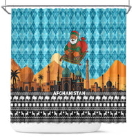 Afghanistan Christmas Shower Curtain with Santa on Flying Carpet Mosque Camels and Desert Sunset Design - Wonder Print Shop