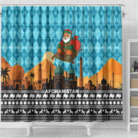 Afghanistan Christmas Shower Curtain with Santa on Flying Carpet Mosque Camels and Desert Sunset Design - Wonder Print Shop