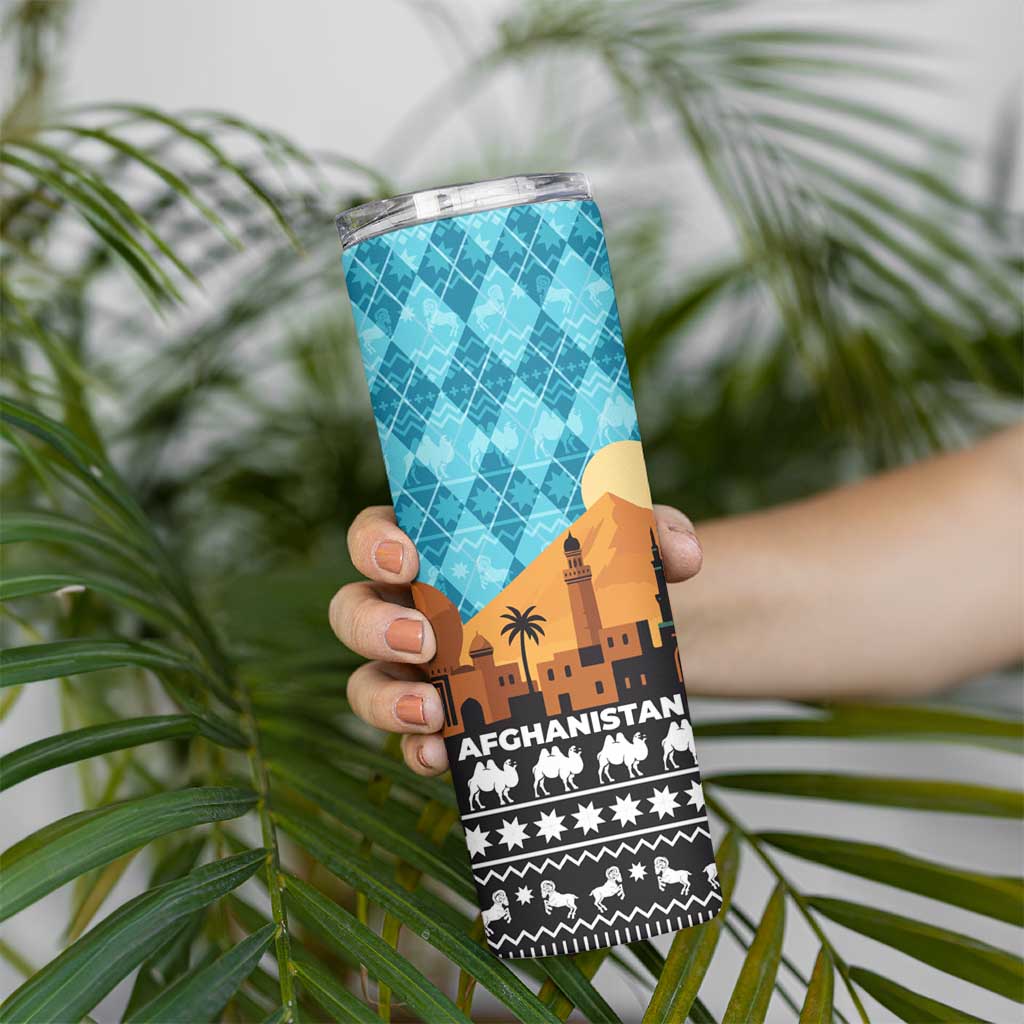 Afghanistan Christmas Skinny Tumbler with Santa on Flying Carpet Mosque Camels and Desert Sunset Design - Wonder Print Shop