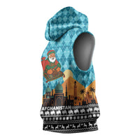 Afghanistan Christmas Sleeveless Hoodie with Santa on Flying Carpet Mosque Camels and Desert Sunset Design - Wonder Print Shop