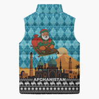 Afghanistan Christmas Sleeveless Puffer Jacket with Santa on Flying Carpet Mosque Camels and Desert Sunset Design - Wonder Print Shop