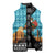 Afghanistan Christmas Sleeveless Puffer Jacket with Santa on Flying Carpet Mosque Camels and Desert Sunset Design - Wonder Print Shop
