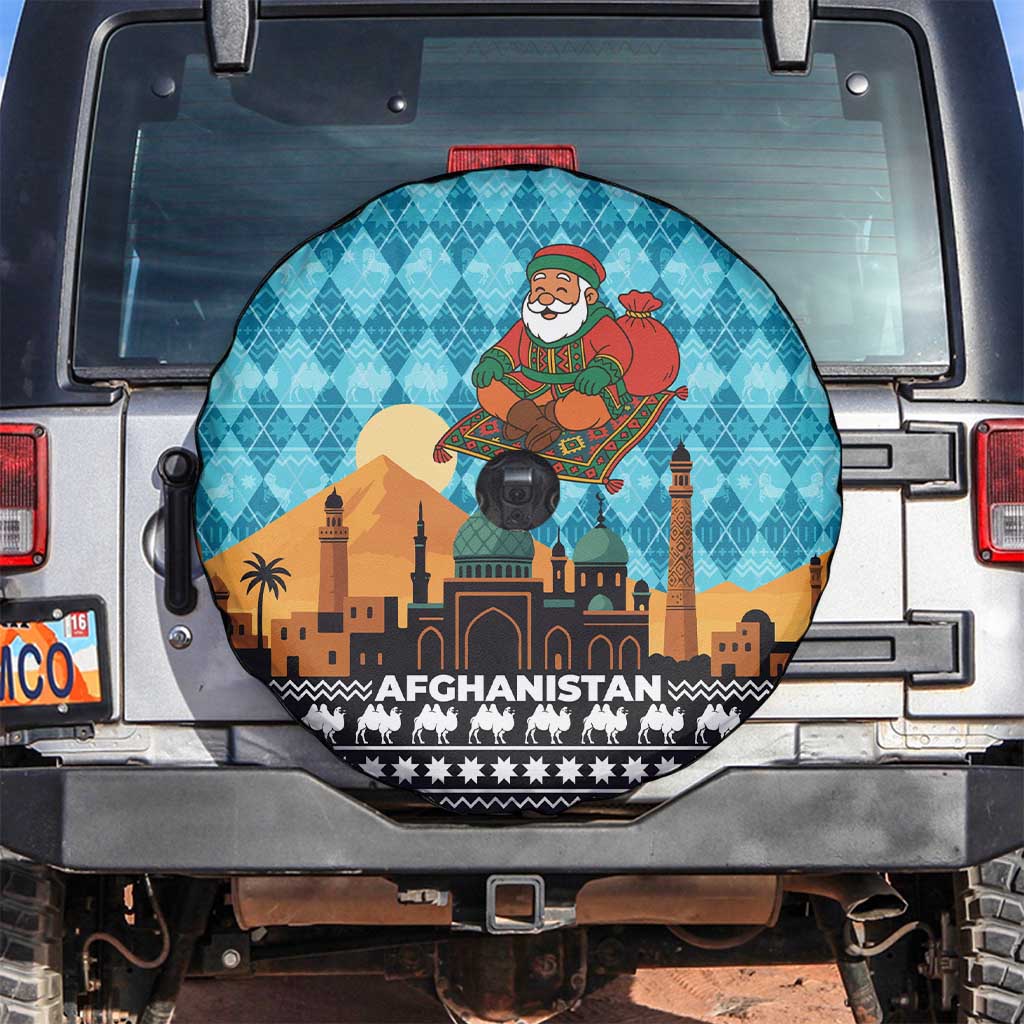 Afghanistan Christmas Spare Tire Cover with Santa on Flying Carpet Mosque Camels and Desert Sunset Design - Wonder Print Shop