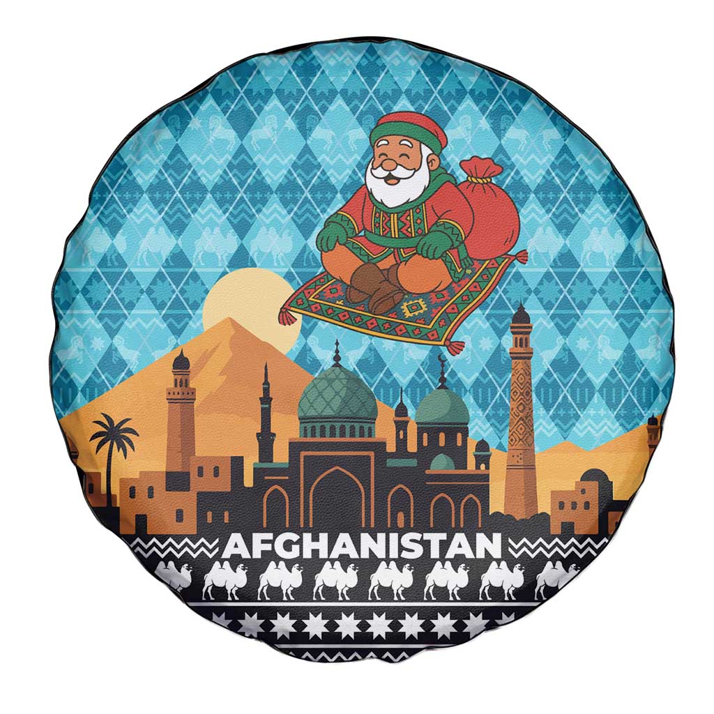 Afghanistan Christmas Spare Tire Cover with Santa on Flying Carpet Mosque Camels and Desert Sunset Design - Wonder Print Shop