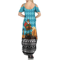 Afghanistan Christmas Summer Maxi Dress with Santa on Flying Carpet Mosque Camels and Desert Sunset Design - Wonder Print Shop