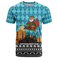 Afghanistan Christmas T Shirt with Santa on Flying Carpet Mosque Camels and Desert Sunset Design - Wonder Print Shop