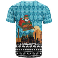 Afghanistan Christmas T Shirt with Santa on Flying Carpet Mosque Camels and Desert Sunset Design - Wonder Print Shop