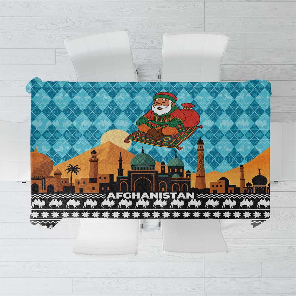Afghanistan Christmas Tablecloth with Santa on Flying Carpet Mosque Camels and Desert Sunset Design - Wonder Print Shop
