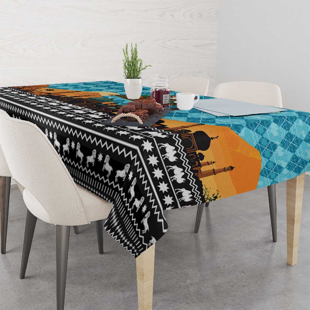 Afghanistan Christmas Tablecloth with Santa on Flying Carpet Mosque Camels and Desert Sunset Design - Wonder Print Shop