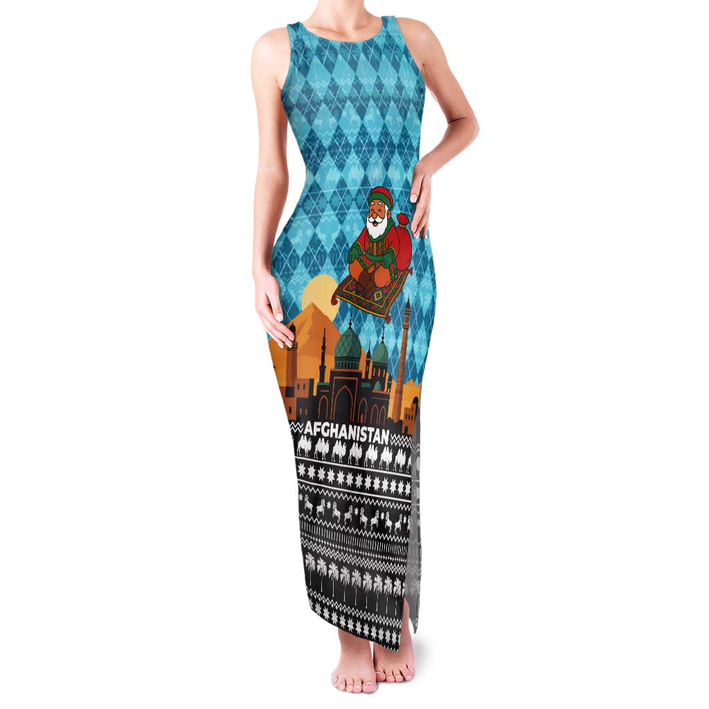 Afghanistan Christmas Tank Maxi Dress with Santa on Flying Carpet Mosque Camels and Desert Sunset Design - Wonder Print Shop