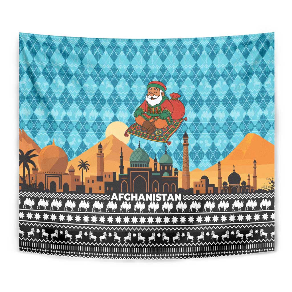 Afghanistan Christmas Tapestry with Santa on Flying Carpet Mosque Camels and Desert Sunset Design - Wonder Print Shop