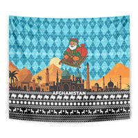 Afghanistan Christmas Tapestry with Santa on Flying Carpet Mosque Camels and Desert Sunset Design - Wonder Print Shop