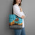 Afghanistan Christmas Tote Bag with Santa on Flying Carpet Mosque Camels and Desert Sunset Design - Wonder Print Shop