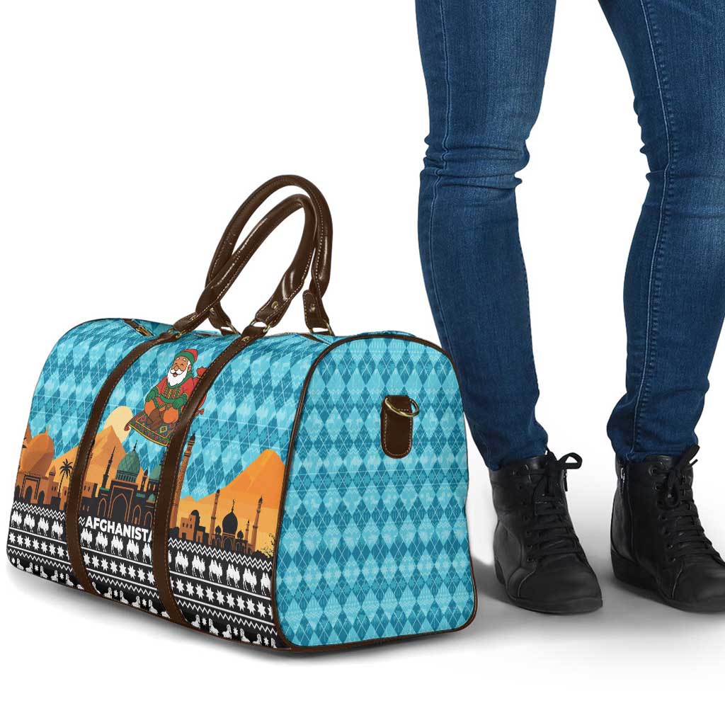 Afghanistan Christmas Travel Bag with Santa on Flying Carpet Mosque Camels and Desert Sunset Design - Wonder Print Shop