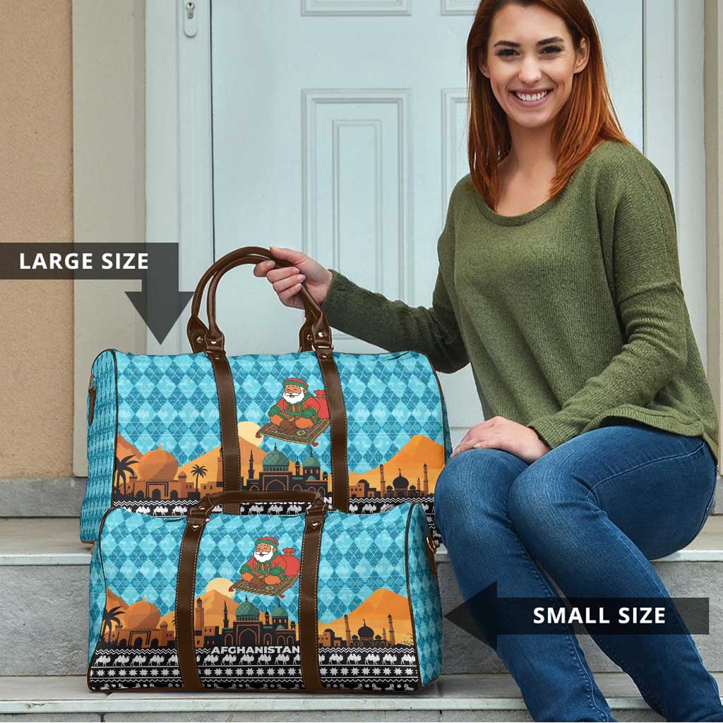 Afghanistan Christmas Travel Bag with Santa on Flying Carpet Mosque Camels and Desert Sunset Design - Wonder Print Shop