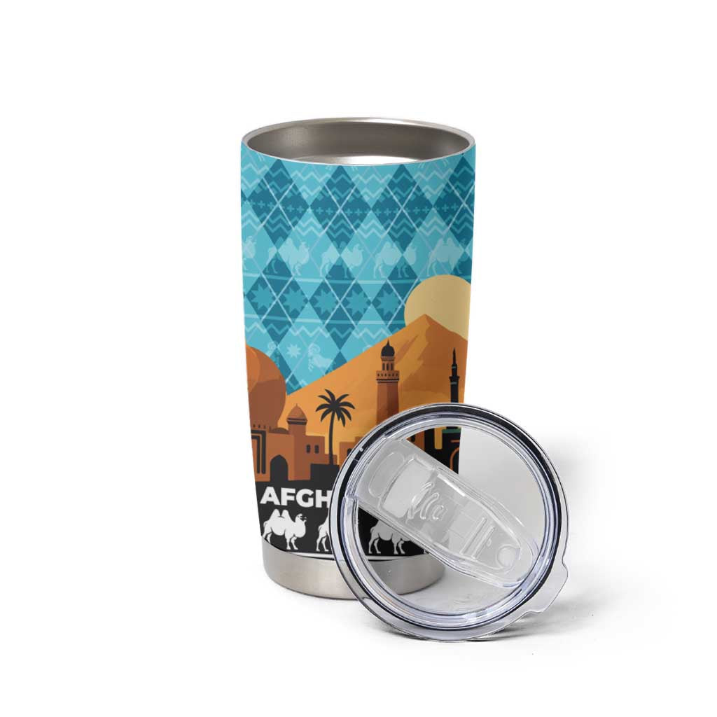Afghanistan Christmas Tumbler Cup with Santa on Flying Carpet Mosque Camels and Desert Sunset Design - Wonder Print Shop