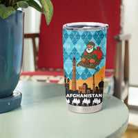 Afghanistan Christmas Tumbler Cup with Santa on Flying Carpet Mosque Camels and Desert Sunset Design - Wonder Print Shop