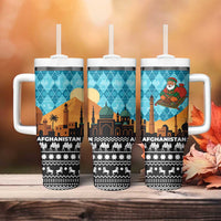 Afghanistan Christmas Tumbler With Handle with Santa on Flying Carpet Mosque Camels and Desert Sunset Design - Wonder Print Shop