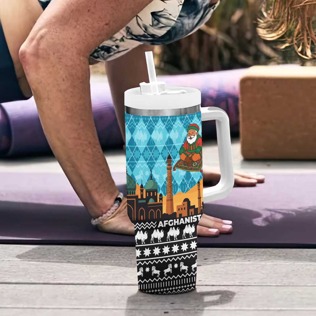 Afghanistan Christmas Tumbler With Handle with Santa on Flying Carpet Mosque Camels and Desert Sunset Design - Wonder Print Shop