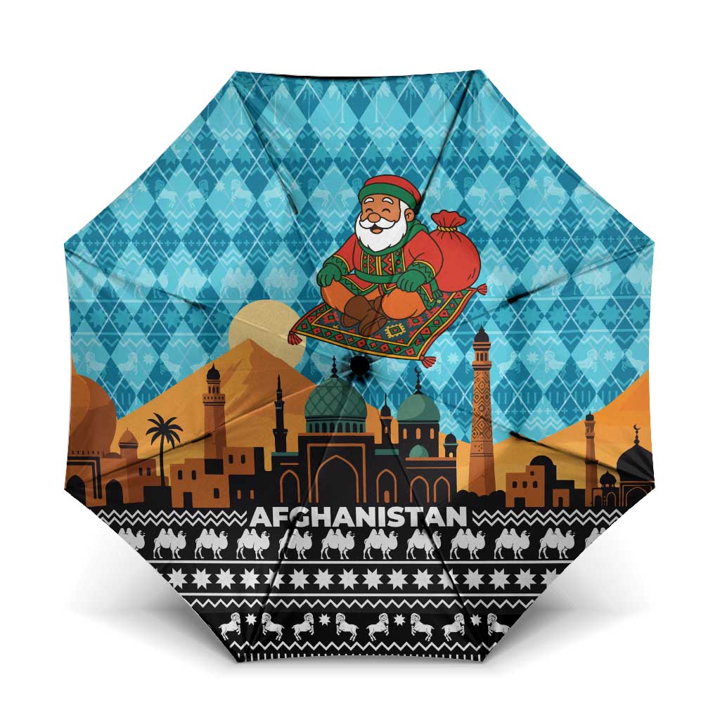Afghanistan Christmas Umbrella with Santa on Flying Carpet Mosque Camels and Desert Sunset Design - Wonder Print Shop