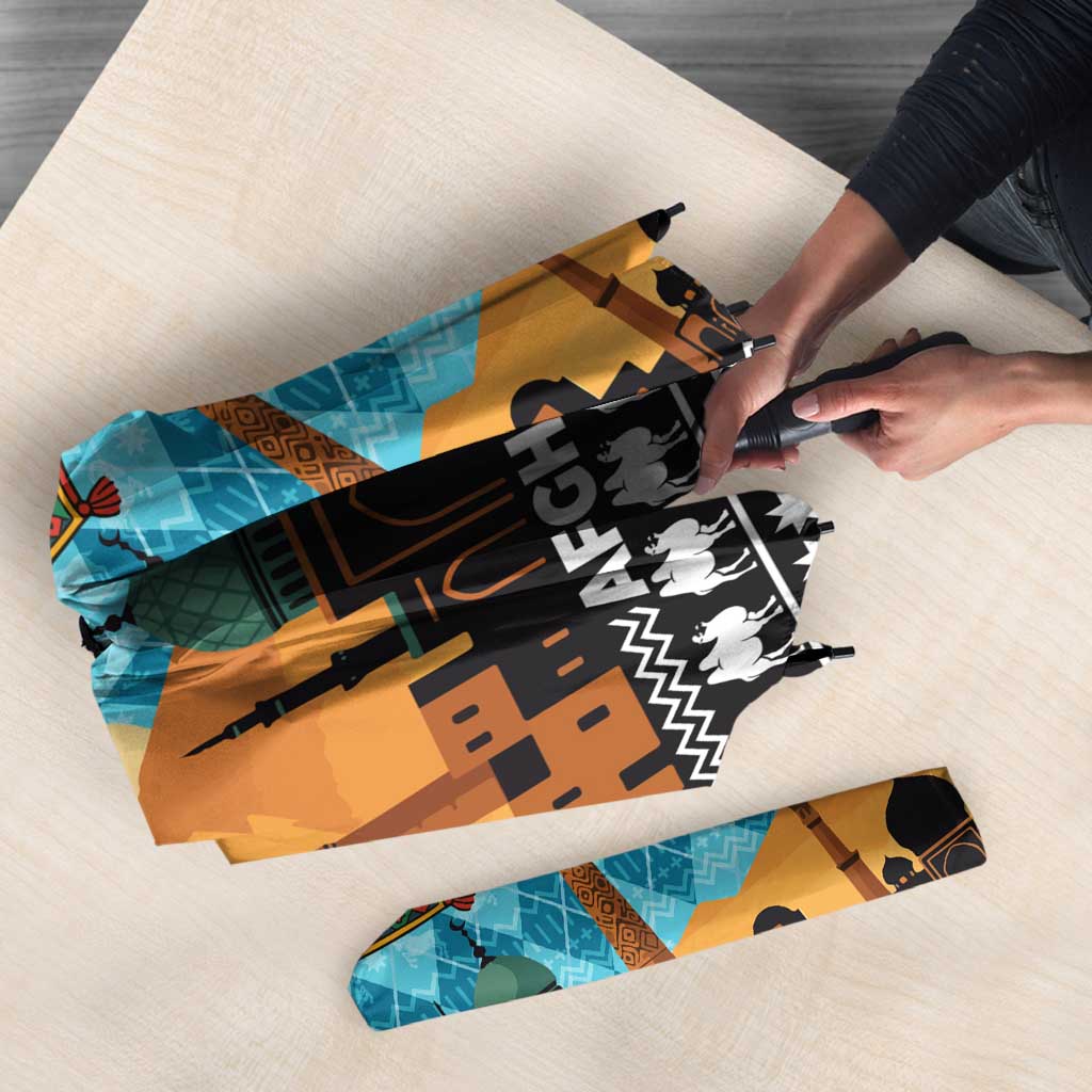 Afghanistan Christmas Umbrella with Santa on Flying Carpet Mosque Camels and Desert Sunset Design - Wonder Print Shop