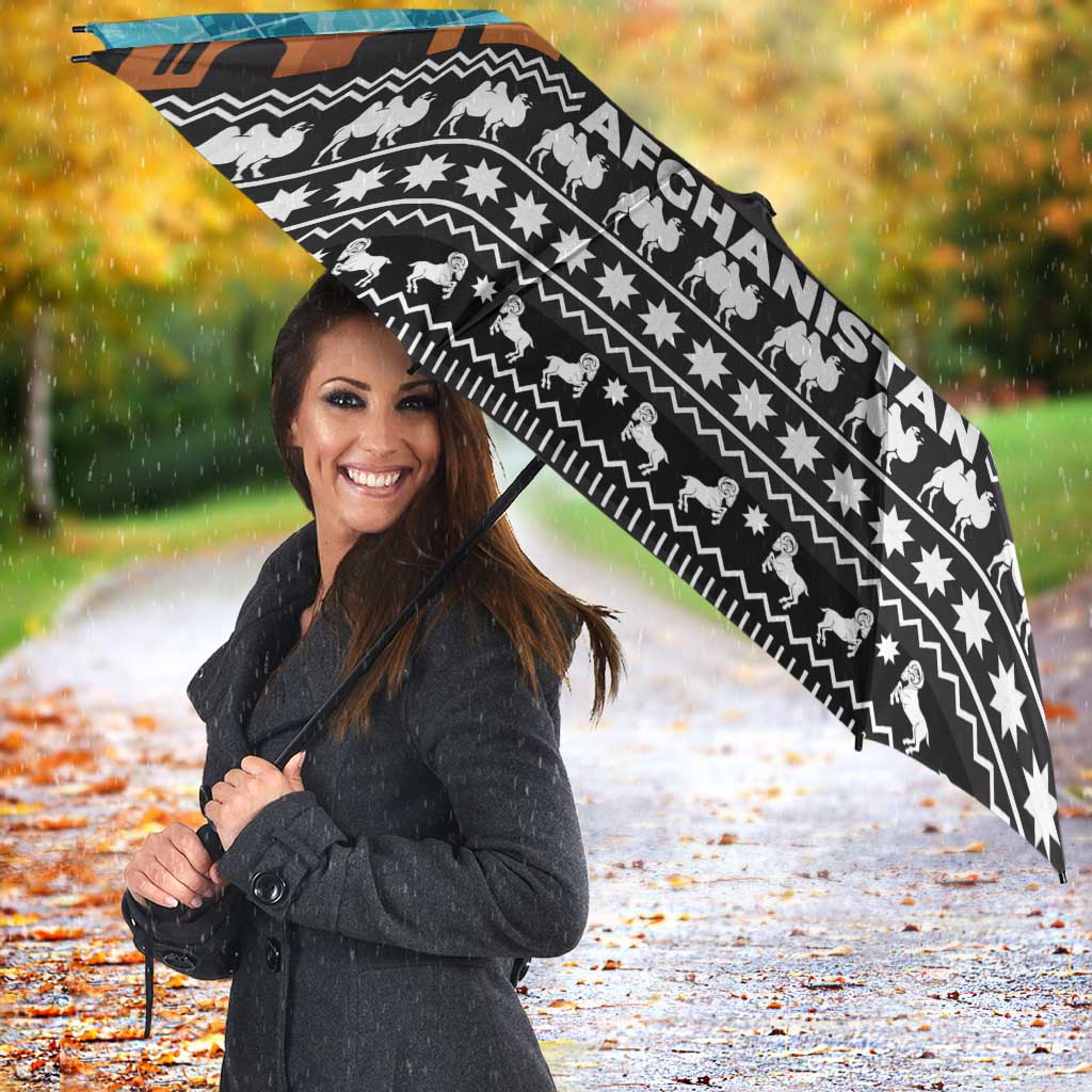 Afghanistan Christmas Umbrella with Santa on Flying Carpet Mosque Camels and Desert Sunset Design - Wonder Print Shop