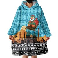 Afghanistan Christmas Wearable Blanket Hoodie with Santa on Flying Carpet Mosque Camels and Desert Sunset Design - Wonder Print Shop