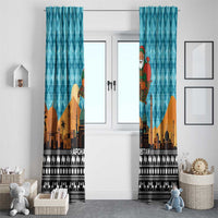 Afghanistan Christmas Window Curtain with Santa on Flying Carpet Mosque Camels and Desert Sunset Design - Wonder Print Shop