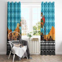 Afghanistan Christmas Window Curtain with Santa on Flying Carpet Mosque Camels and Desert Sunset Design - Wonder Print Shop