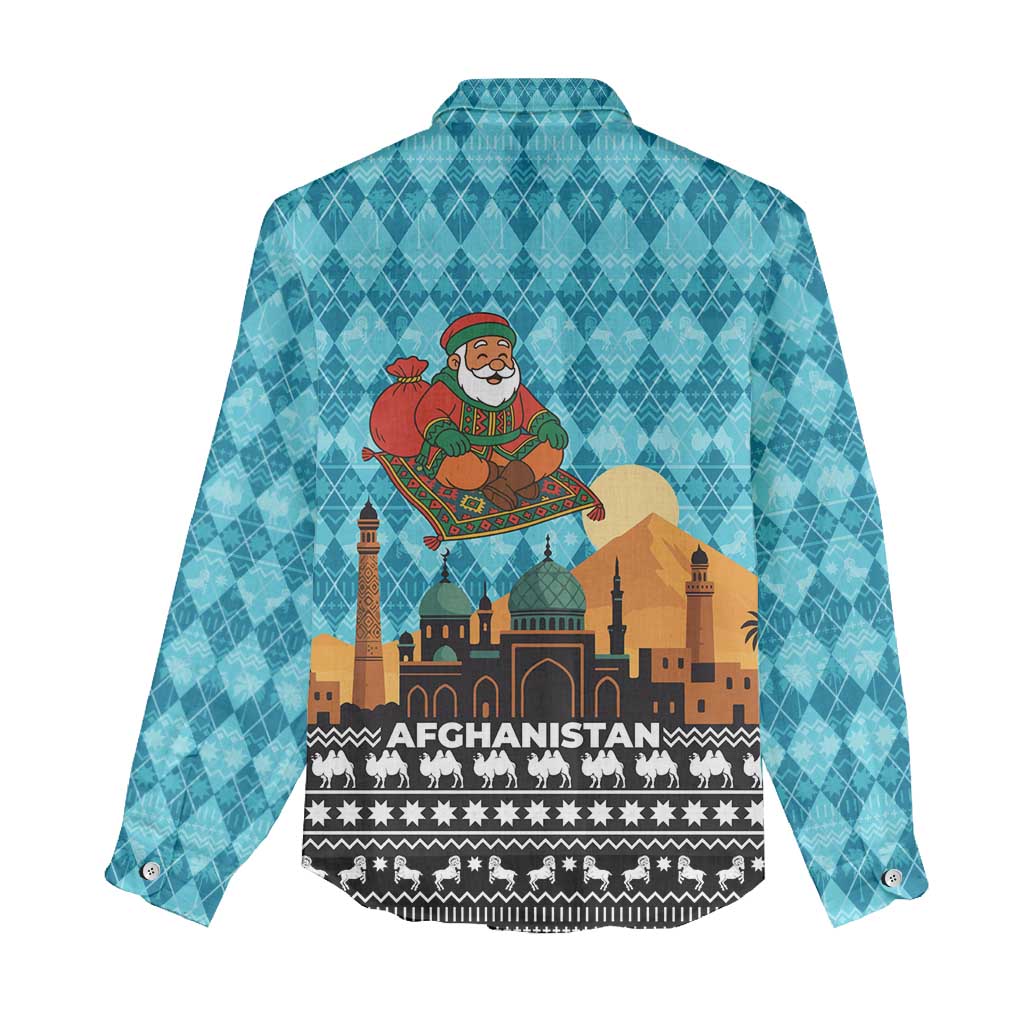 Afghanistan Christmas Women Casual Shirt with Santa on Flying Carpet Mosque Camels and Desert Sunset Design - Wonder Print Shop