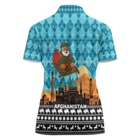 Afghanistan Christmas Women Polo Shirt with Santa on Flying Carpet Mosque Camels and Desert Sunset Design - Wonder Print Shop