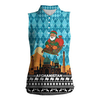 Afghanistan Christmas Women Sleeveless Polo Shirt with Santa on Flying Carpet Mosque Camels and Desert Sunset Design - Wonder Print Shop