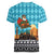 Afghanistan Christmas Women V-Neck T-Shirt with Santa on Flying Carpet Mosque Camels and Desert Sunset Design - Wonder Print Shop