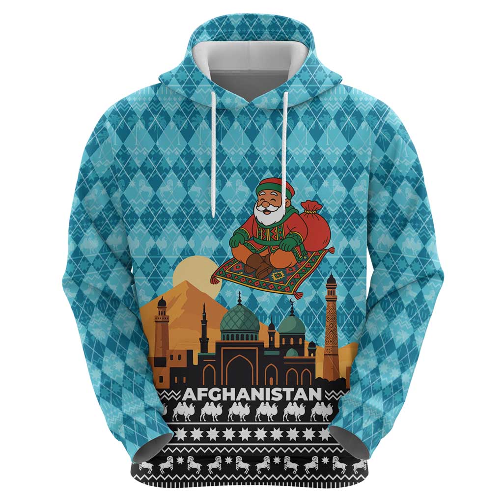 Afghanistan Christmas Zip Hoodie with Santa on Flying Carpet Mosque Camels and Desert Sunset Design - Wonder Print Shop