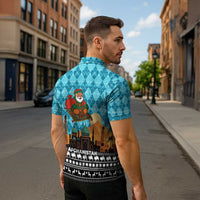 Afghanistan Christmas Zipper Polo Shirt with Santa on Flying Carpet Mosque Camels and Desert Sunset Design - Wonder Print Shop