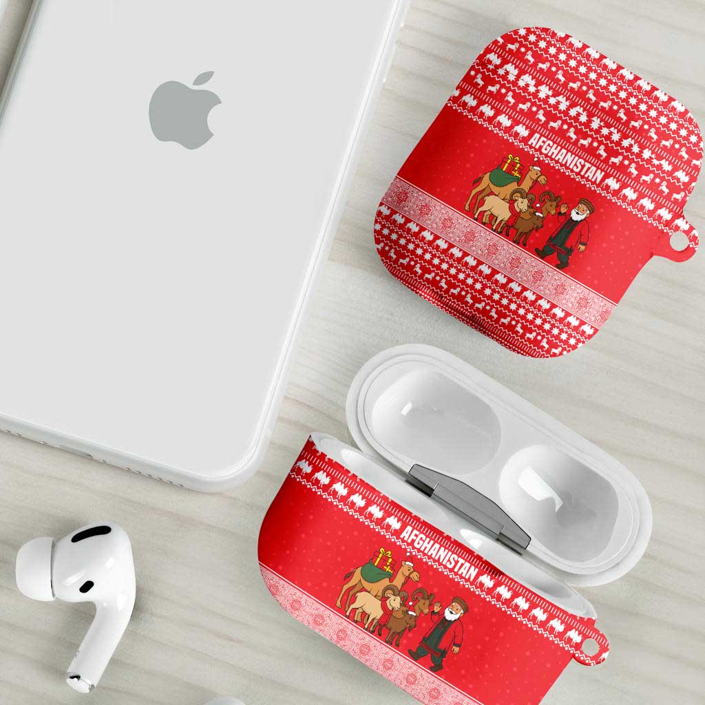 Afghanistan Christmas AirPods Case with Santa Camels Sheep Traditional Pattern and Festive Design - Wonder Print Shop
