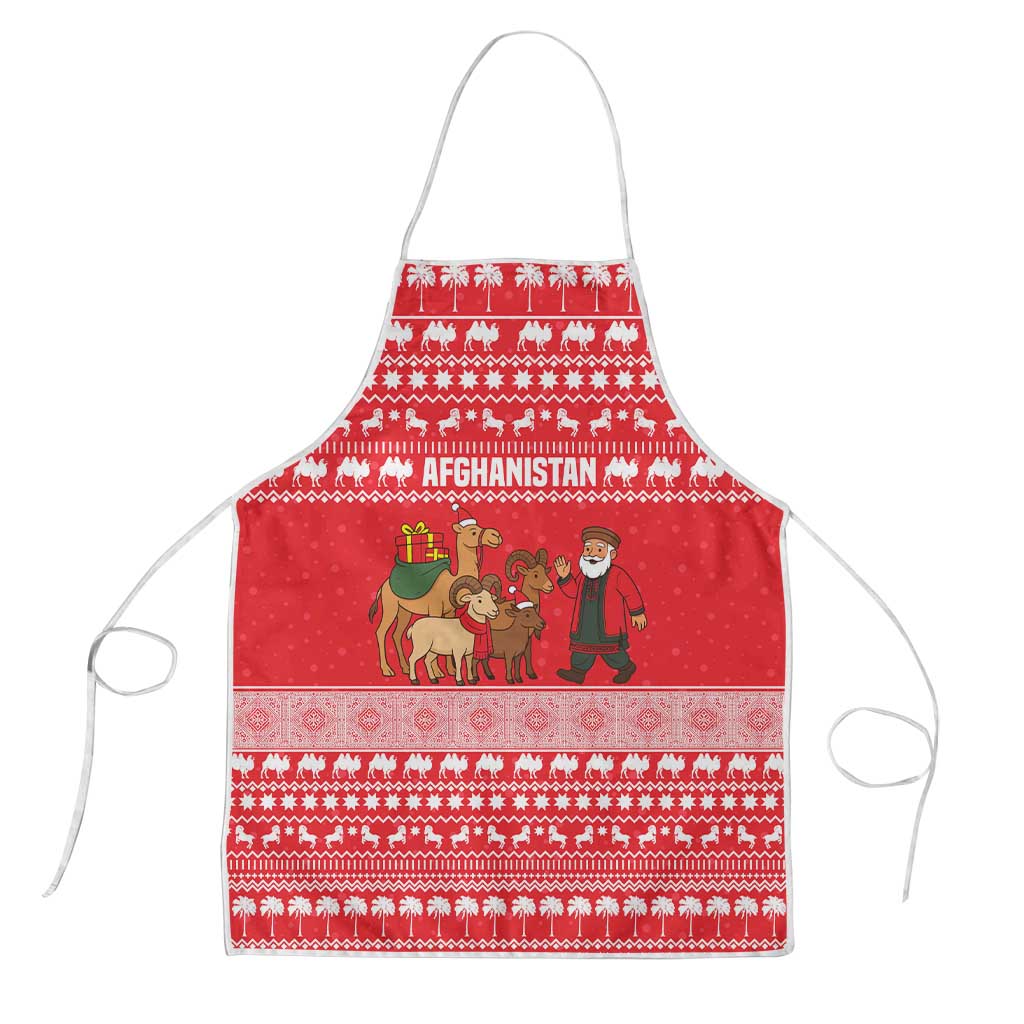 Afghanistan Christmas Apron with Santa Camels Sheep Traditional Pattern and Festive Design - Wonder Print Shop